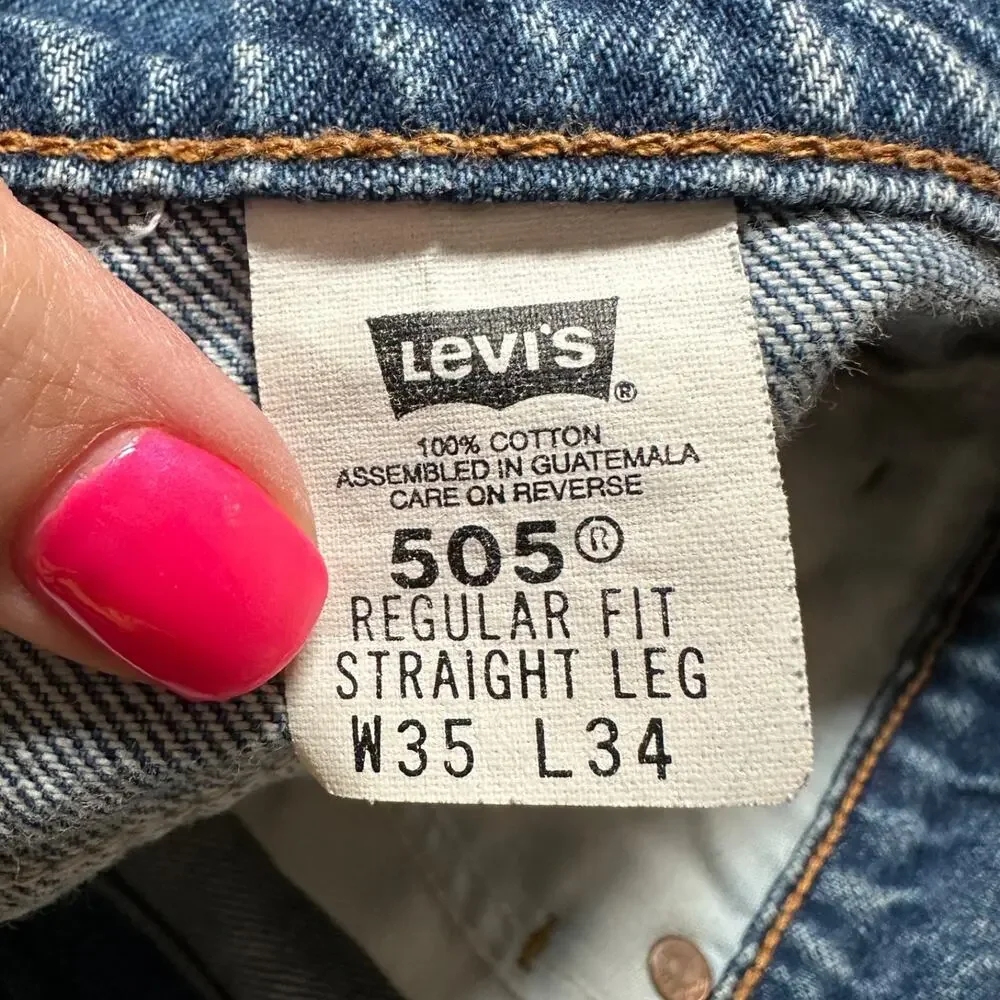 Vintage Levi’s 505 Jeans Mens 35x34 Blue Denim Orange Tab Regular Fit Straight